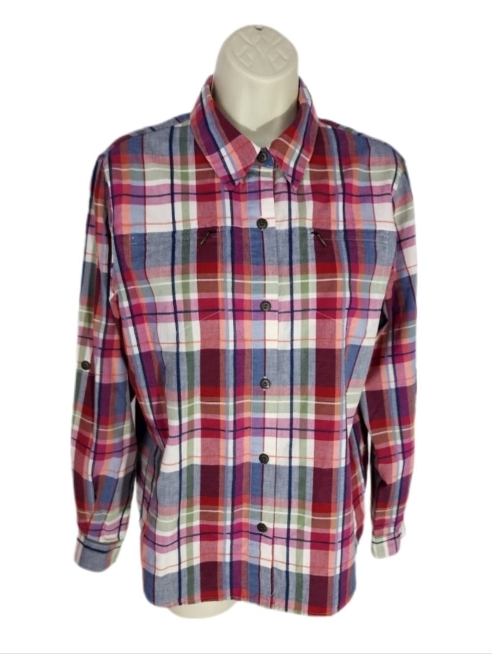 Alfred Dunner Shirt Plaid Cotton Blend Button Up Red Size 10
